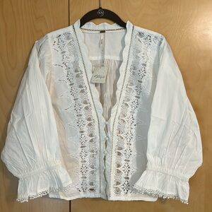 *NWT* Free People Bojo White Embroidered-Cutout Top